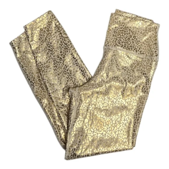 CARBON38 gold metallic leopard high rise athletic‎ 7/8 legging M - Picture 3 of 10